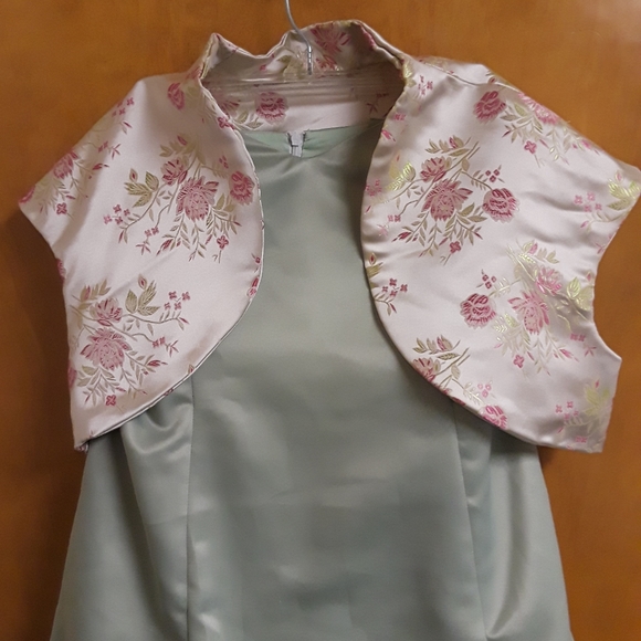 Mint Green Prom Dress with Floral Bolero - Picture 7 of 8